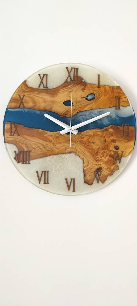 Bicolor Epoxy & Olive Wood Wall Clock resinwoodliving