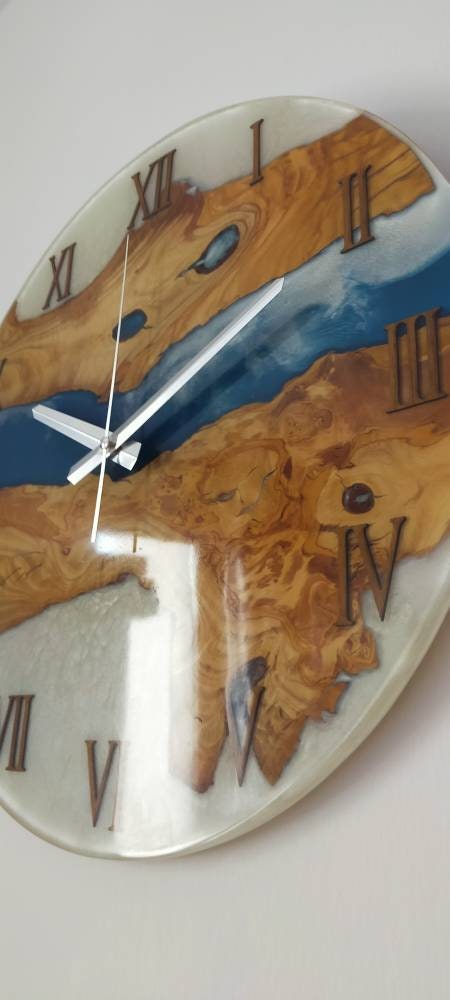 Bicolor Epoxy & Olive Wood Wall Clock resinwoodliving