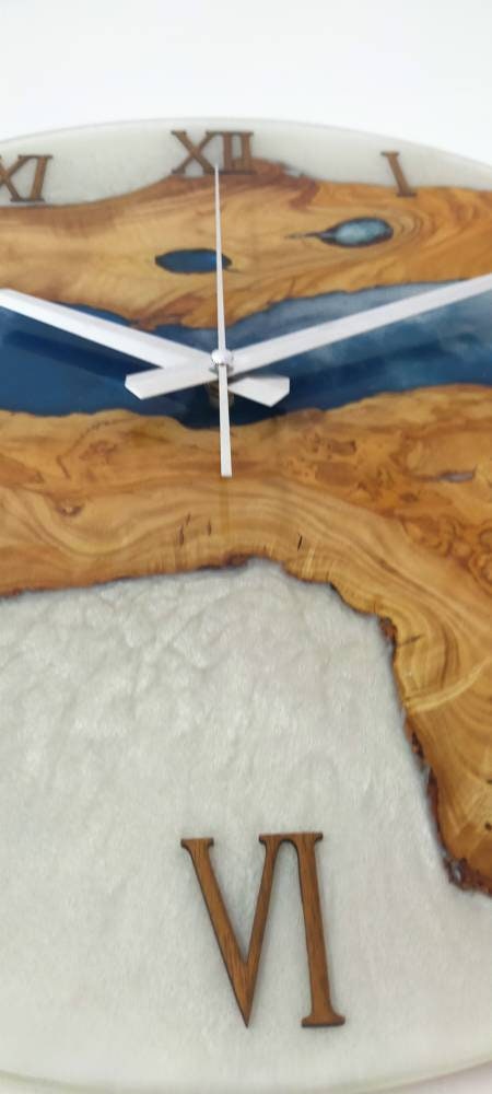 Bicolor Epoxy & Olive Wood Wall Clock resinwoodliving