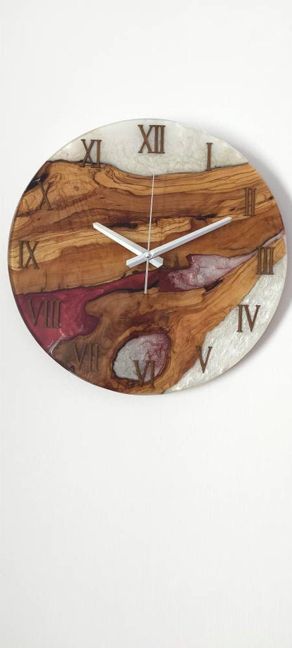 Bicolor Epoxy & Olive Wood Wall Clock resinwoodliving