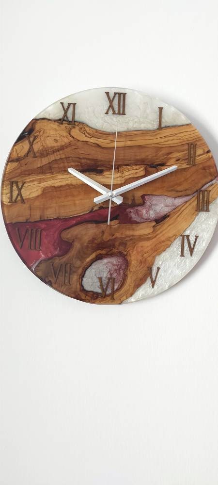 Bicolor Epoxy & Olive Wood Wall Clock resinwoodliving