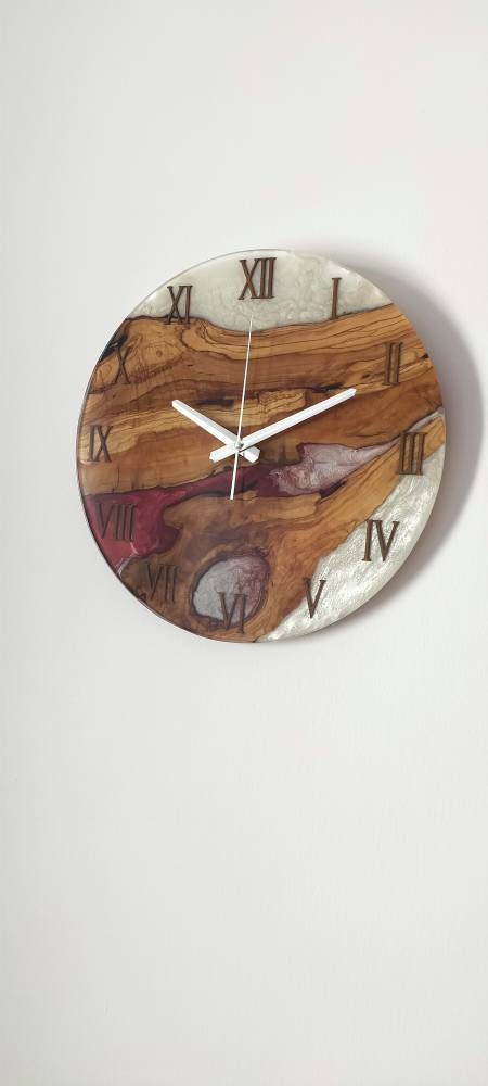 Bicolor Epoxy & Olive Wood Wall Clock resinwoodliving