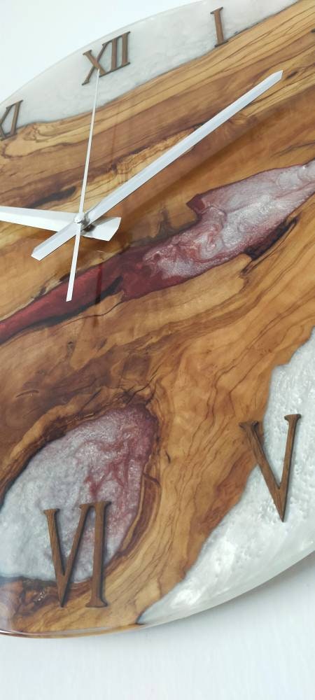 Bicolor Epoxy & Olive Wood Wall Clock resinwoodliving