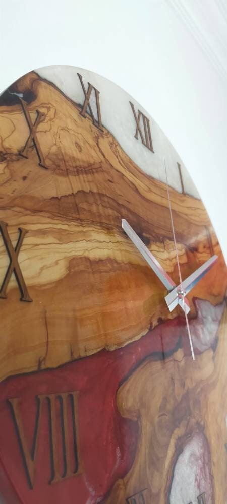 Bicolor Epoxy & Olive Wood Wall Clock resinwoodliving