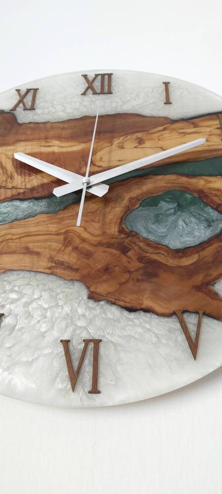 Bicolor Epoxy & Olive Wood Wall Clock resinwoodliving