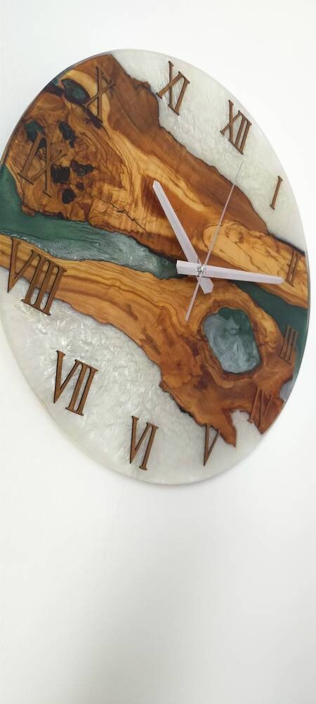 Bicolor Epoxy & Olive Wood Wall Clock resinwoodliving