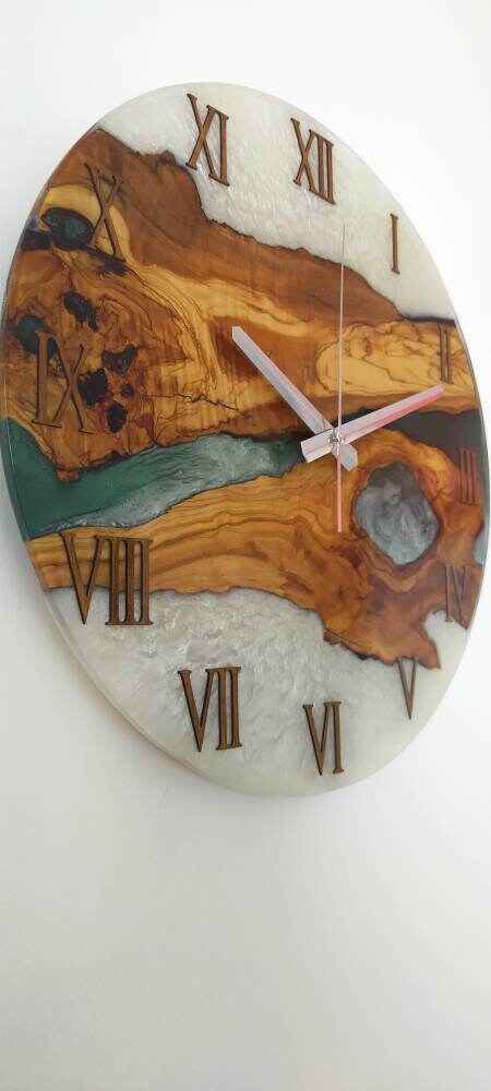 Bicolor Epoxy & Olive Wood Wall Clock resinwoodliving