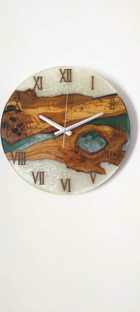 Bicolor Epoxy & Olive Wood Wall Clock resinwoodliving