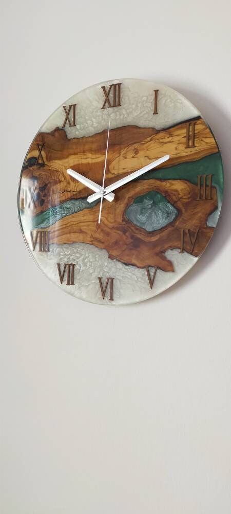 Bicolor Epoxy & Olive Wood Wall Clock resinwoodliving