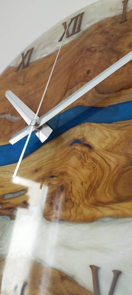 Bicolor Epoxy & Olive Wood Wall Clock resinwoodliving