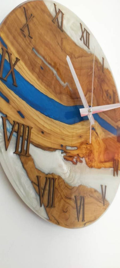 Bicolor Epoxy & Olive Wood Wall Clock resinwoodliving