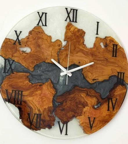 Bicolor Epoxy & Olive Wood Wall Clock resinwoodliving