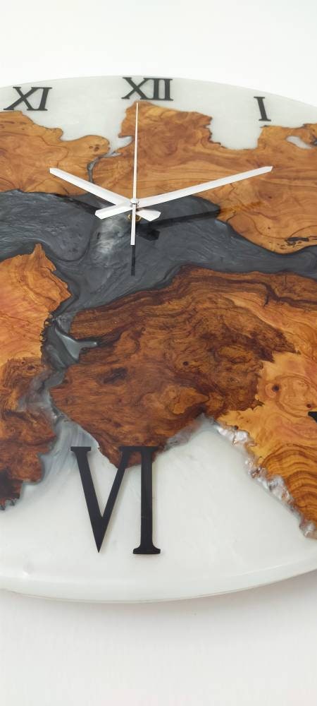 Bicolor Epoxy & Olive Wood Wall Clock resinwoodliving