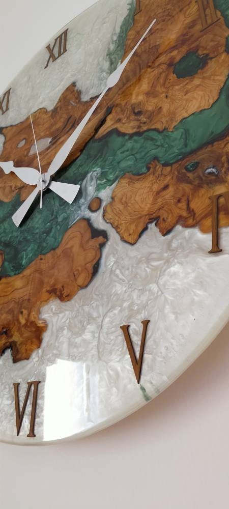 Bicolor Epoxy & Olive Wood Wall Clock resinwoodliving