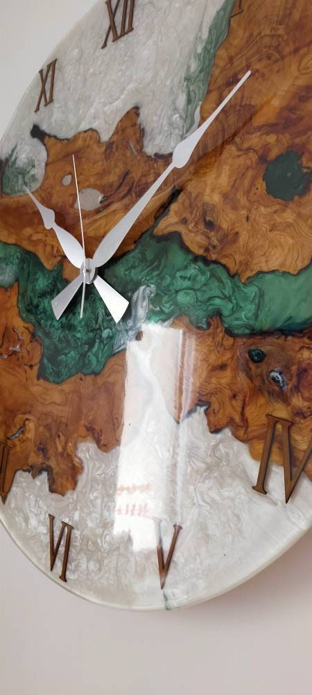 Bicolor Epoxy & Olive Wood Wall Clock resinwoodliving