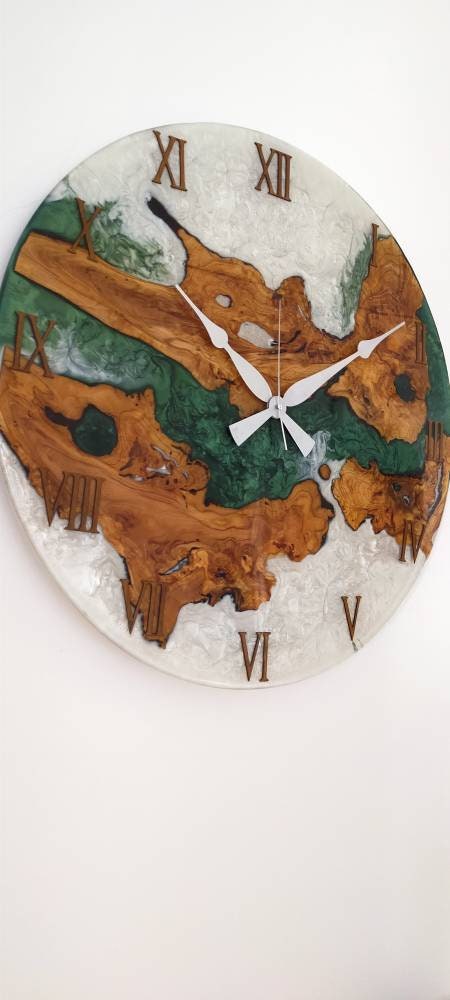 Bicolor Epoxy & Olive Wood Wall Clock resinwoodliving