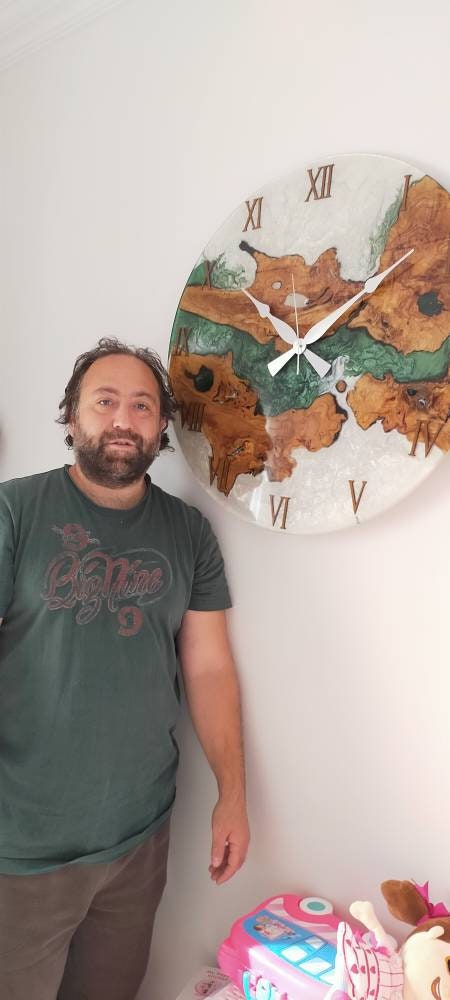 Bicolor Epoxy & Olive Wood Wall Clock resinwoodliving