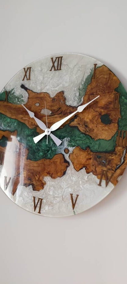 Bicolor Epoxy & Olive Wood Wall Clock resinwoodliving