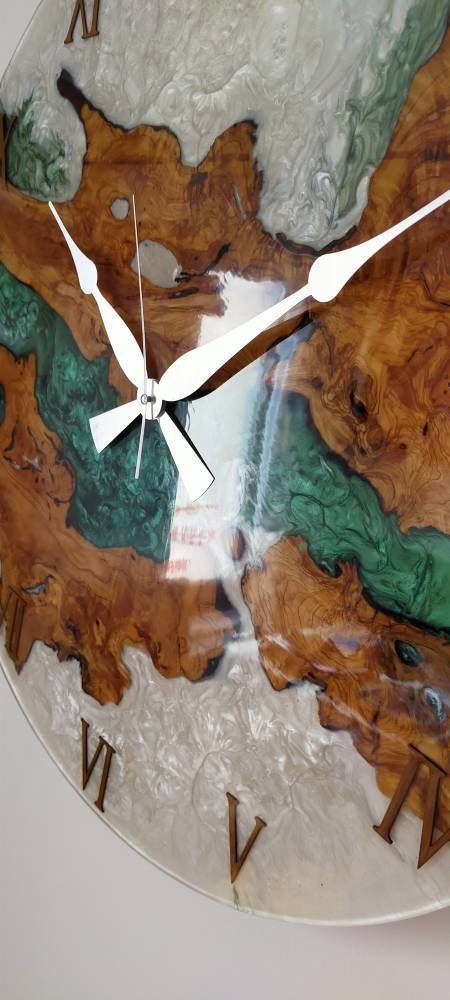 Bicolor Epoxy & Olive Wood Wall Clock resinwoodliving