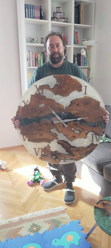 Bicolor Epoxy & Olive Wood Wall Clock resinwoodliving