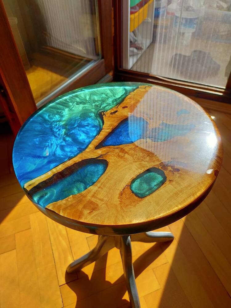 Epoxy Resin & Wood Table Top - Metallic Bicolor resinwoodliving