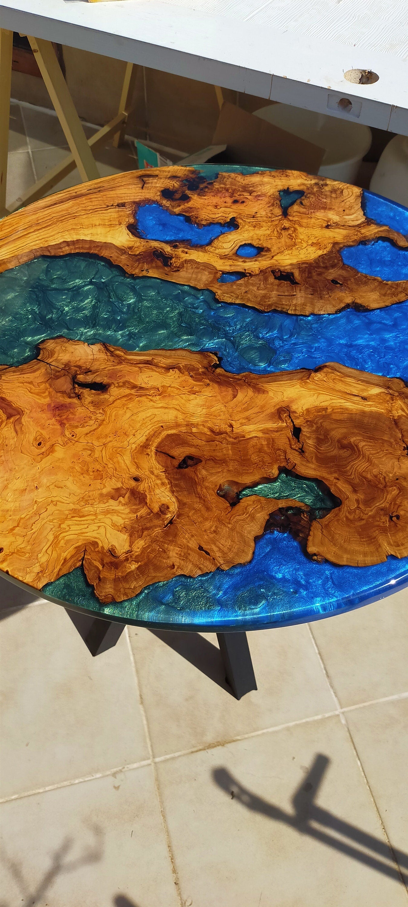 Epoxy Resin & Wood Table Top - Metallic Bicolor resinwoodliving