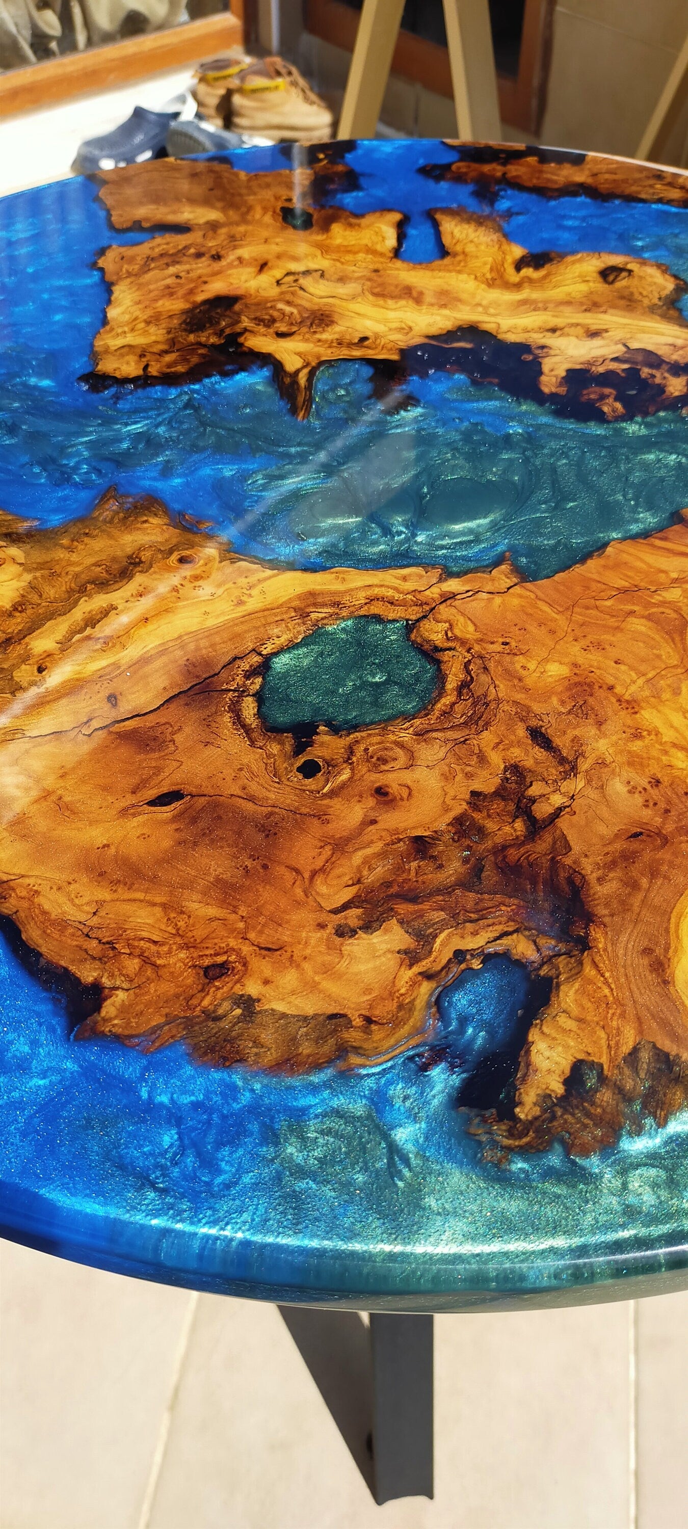 Epoxy Resin & Wood Table Top - Metallic Bicolor resinwoodliving