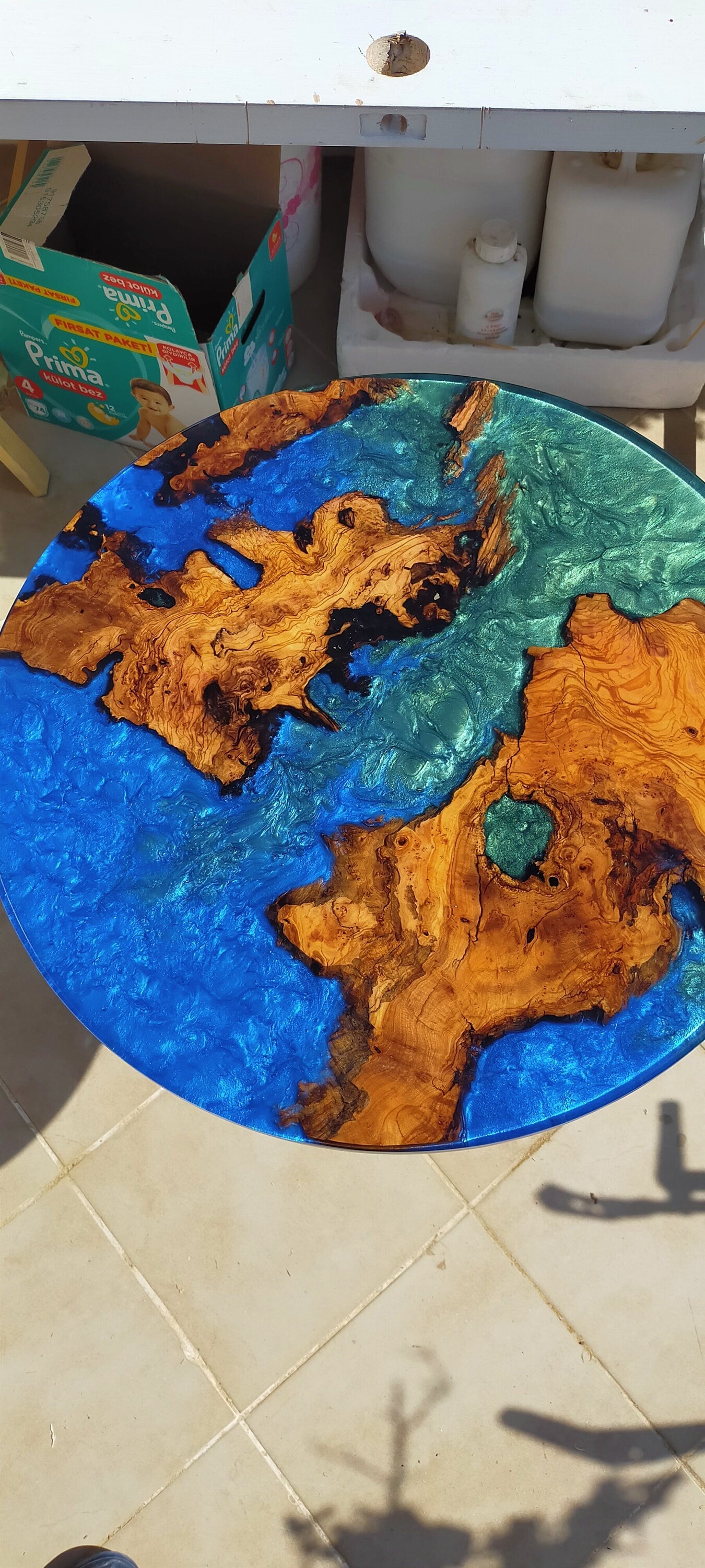 Epoxy and Wood Table Top - Metallic Multicolor