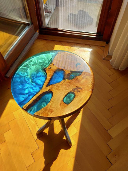 Epoxy Resin & Wood Table Top - Metallic Bicolor resinwoodliving