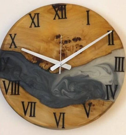 Metallic Color Epoxy & Olive Wood Wall Clock resinwoodliving