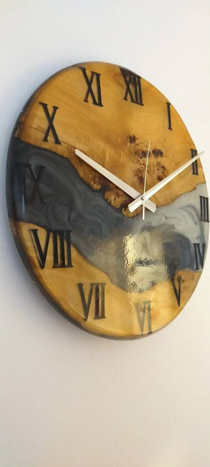 Metallic Color Epoxy & Olive Wood Wall Clock resinwoodliving