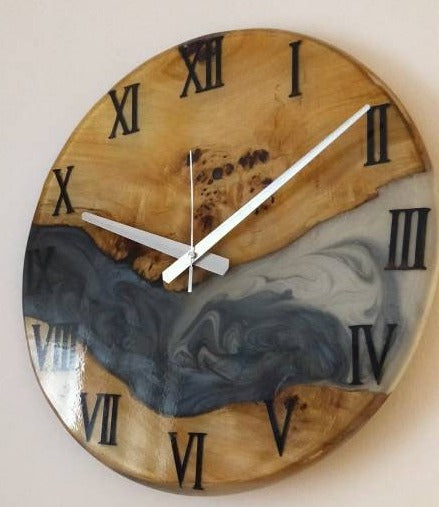 Metallic Color Epoxy & Olive Wood Wall Clock resinwoodliving