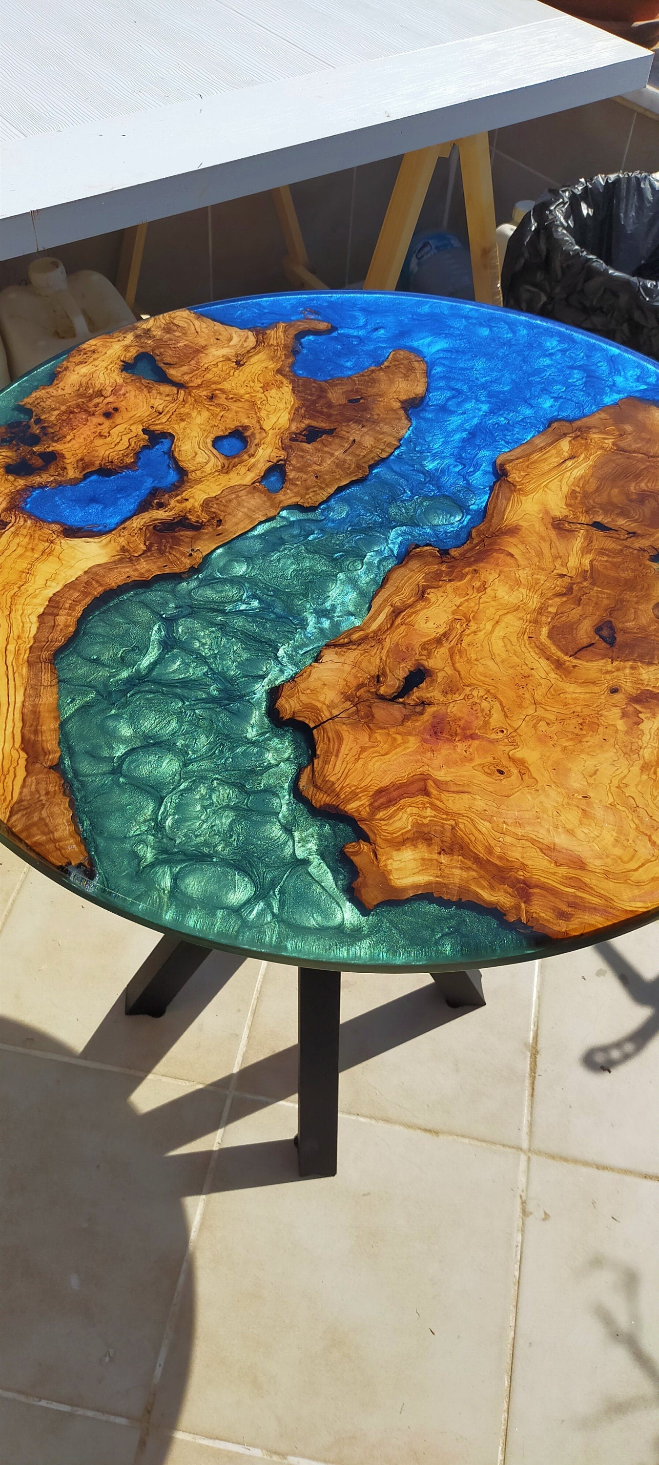 Epoxy Resin & Wood Table Top - Metallic Bicolor resinwoodliving