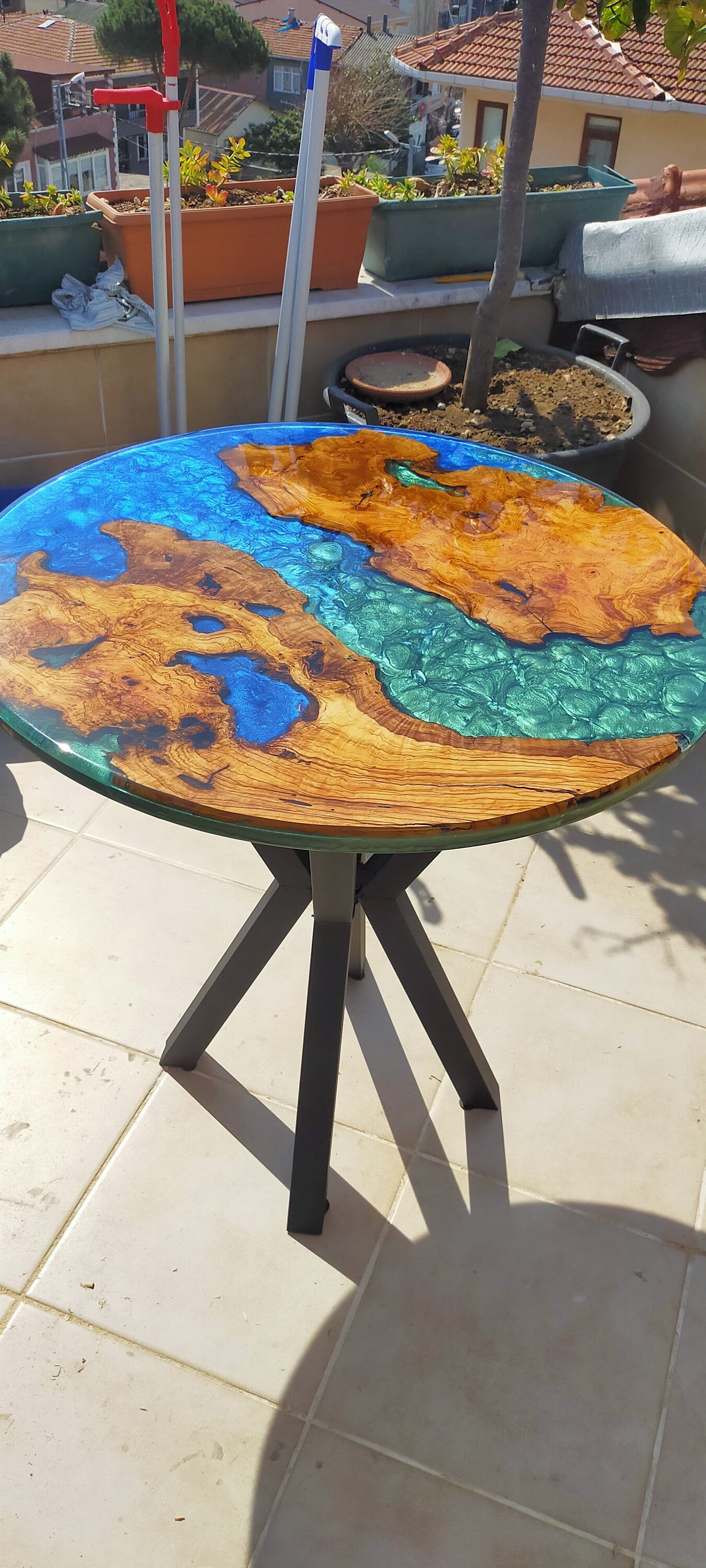 Epoxy Resin & Wood Table Top - Metallic Bicolor resinwoodliving