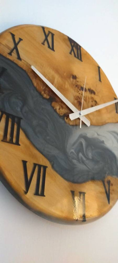 Metallic Color Epoxy & Olive Wood Wall Clock resinwoodliving