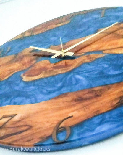 Metallic Color Epoxy & Olive Wood Wall Clock resinwoodliving