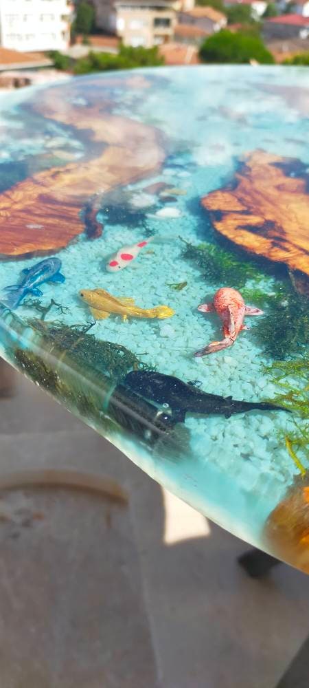 Epoxy Resin & Wood Table Top - Aquarium resinwoodliving