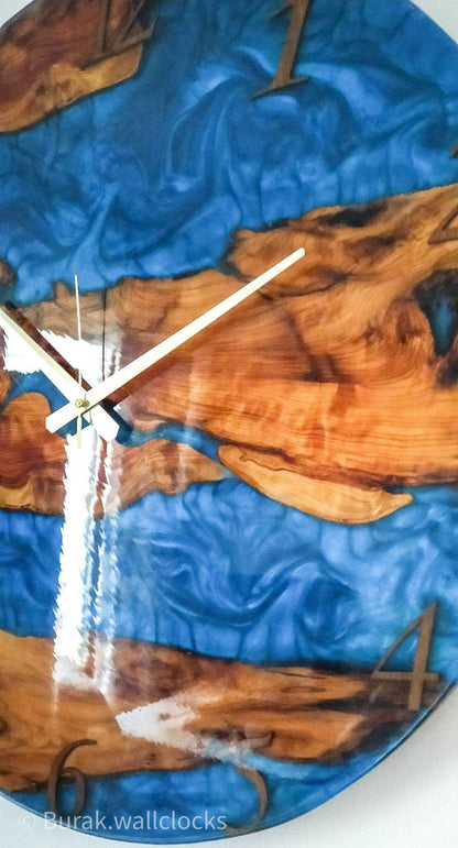 Metallic Color Epoxy & Olive Wood Wall Clock resinwoodliving