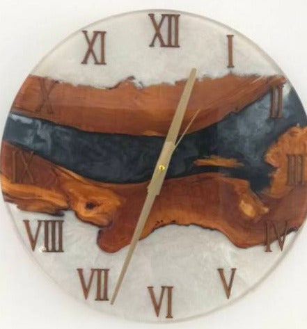 Bicolor Epoxy & Olive Wood Wall Clock resinwoodliving