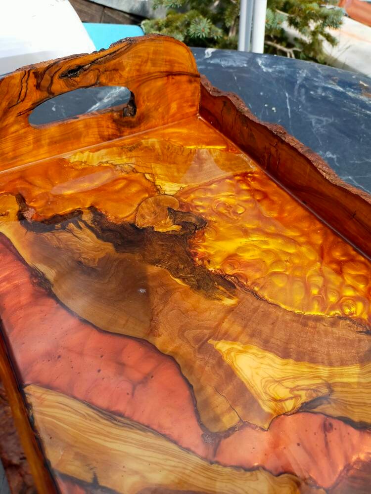 Epoxy Resin & Wood Serving Tray - Live Edge Serving Tray resinwoodliving