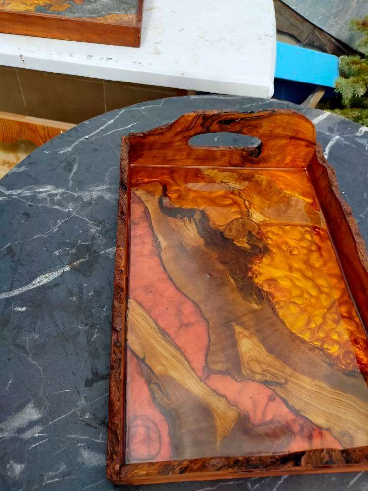 Epoxy Resin & Wood Serving Tray - Live Edge Serving Tray resinwoodliving