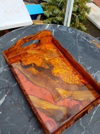 Epoxy Resin & Wood Serving Tray - Live Edge Serving Tray resinwoodliving