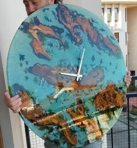 Aquarium Epoxy & Olive Wood Wall Clock Wholesale vendor