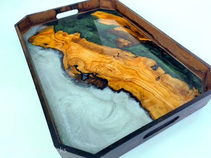 Epoxy Resin & Wood Serving Tray - Octagonal Edge Serving Tray resinwoodliving