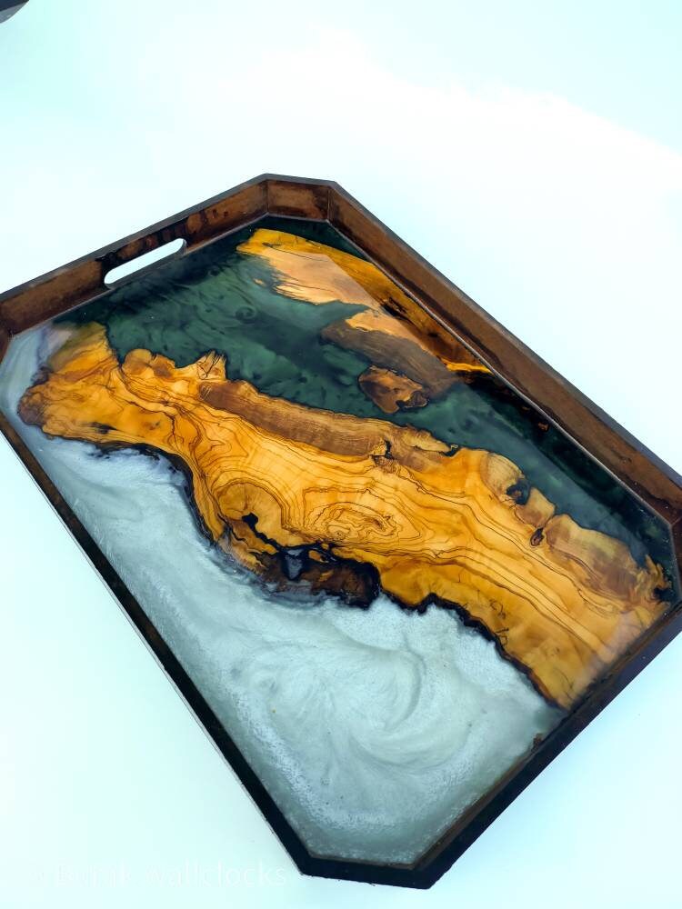 Epoxy Resin & Wood Serving Tray - Octagonal Edge Serving Tray resinwoodliving