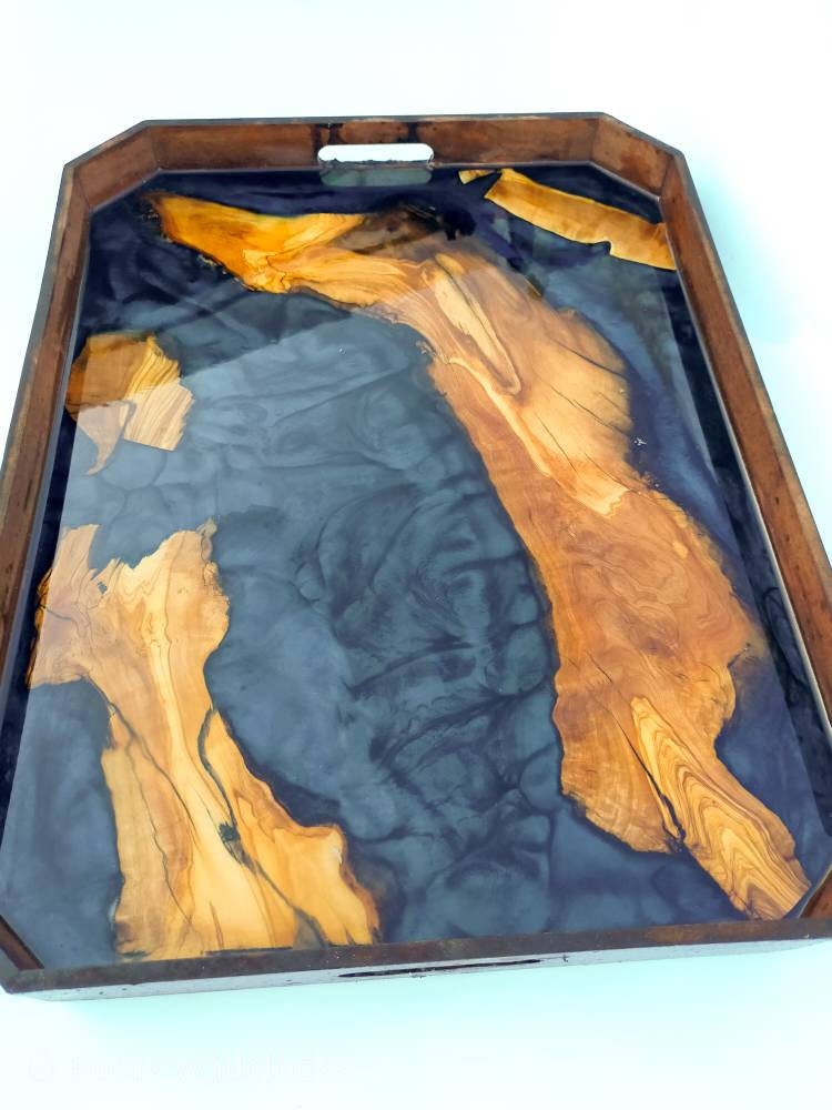 Epoxy Resin & Wood Serving Tray - Octagonal Edge Serving Tray resinwoodliving