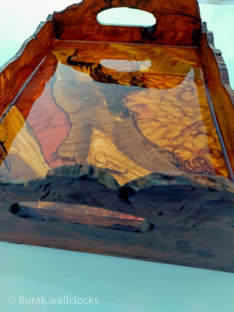 Epoxy Resin & Wood Serving Tray - Live Edge Serving Tray resinwoodliving