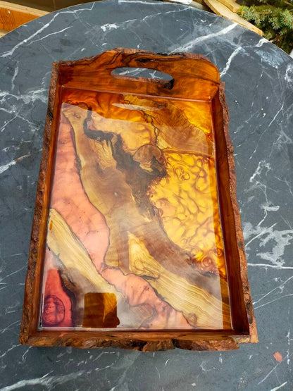 Epoxy Resin & Wood Serving Tray - Live Edge Serving Tray resinwoodliving