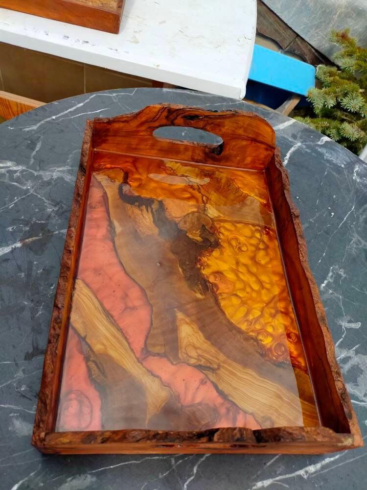 Epoxy Resin & Wood Serving Tray - Live Edge Serving Tray resinwoodliving