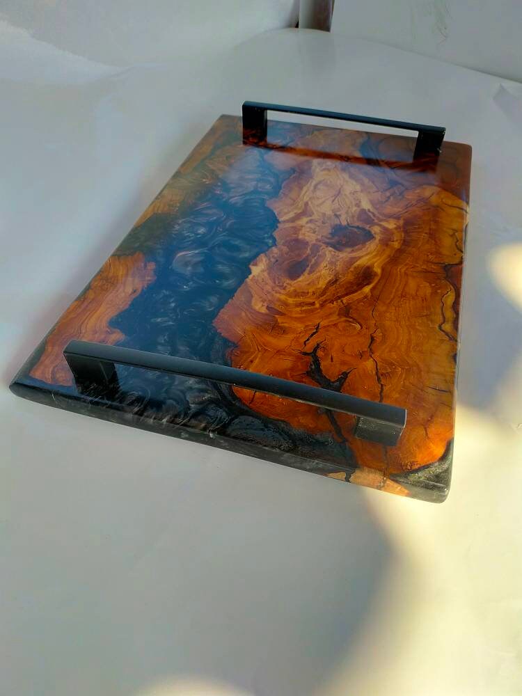 Epoxy Resin & Wood Serving Tray - No Edge Serving Tray resinwoodliving